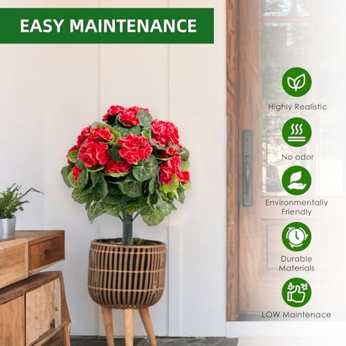 Set of 2 Artificial Red Topiary Ball Trees with Metal Stakes