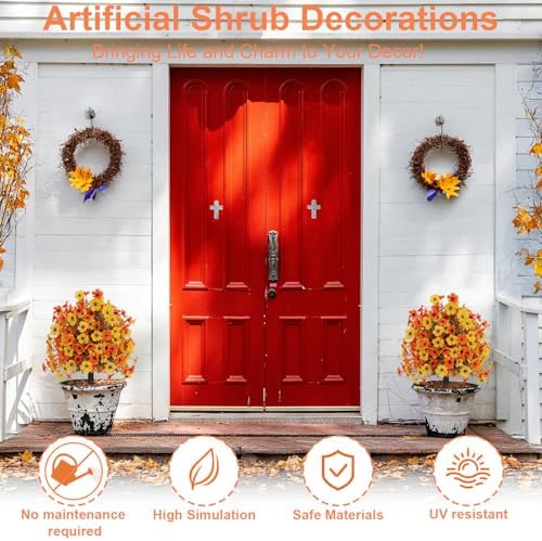 Outdoor Fall Artificial Flowers 2 Pack Topiary Bushes with Ground Stakes