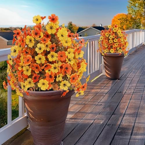 Outdoor Fall Artificial Flowers 2 Pack Topiary Bushes with Ground Stakes