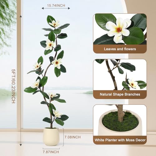 GarveeHome 5FT Rubber Tree Artificial with White Planter Pot