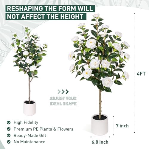 47 Inch Artificial Camellia Tree with White Flower Pots - 2 Pack