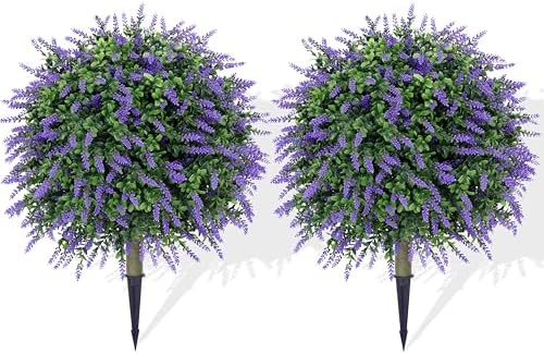 Artificial Lavender Topiary Ball Trees Set of 2 24 Inch
