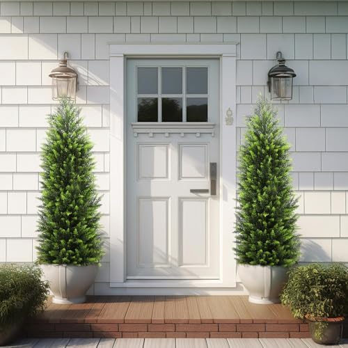 HMASYO 4FT Artificial Cedar Topiary Trees Set of 2