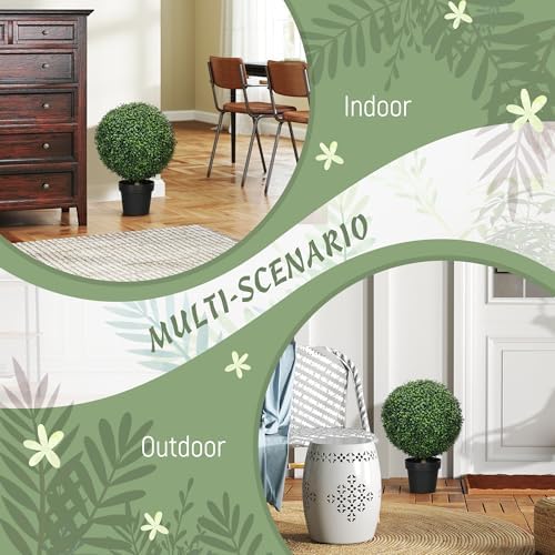 HOMCOM Artificial Trees Set of 2 24 Inch Green Boxwood Topiary
