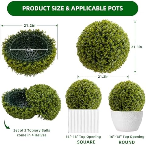 Garvee Artificial Topiary Balls 21 Inch 2 Pcs
