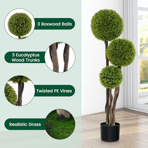 Goplus 4ft Artificial Boxwood Topiary Ball Tree