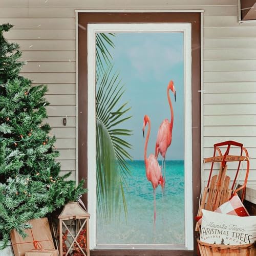 Susiyo Blue Beach Flamingos Door Cover for Halloween
