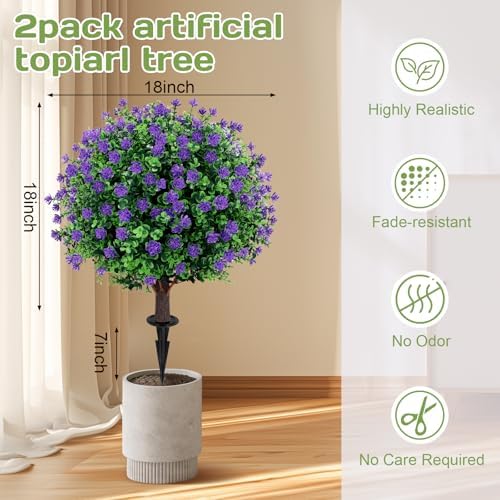 Artificial Purple Topiary Ball Tree 25 Set of 2 UV Resistant Fade Proof