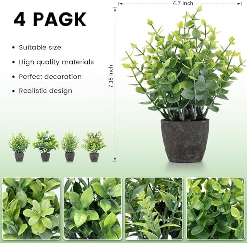 4 Pack Artificial Plants Ceramic Pots Indoor Decor