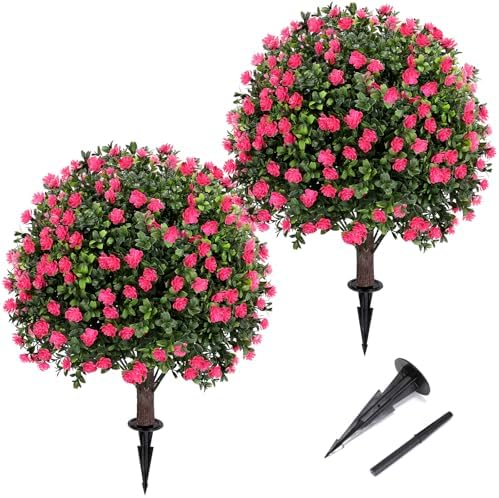 Artificial Pink Camellia Topiary Ball Tree 25 Set of 2
