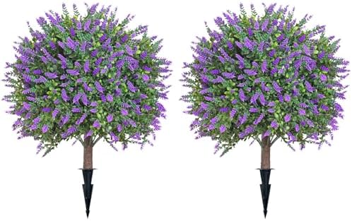 Artificial Lavender Topiary Tree - 236 Inch UV Resistant Fake Plant Purple
