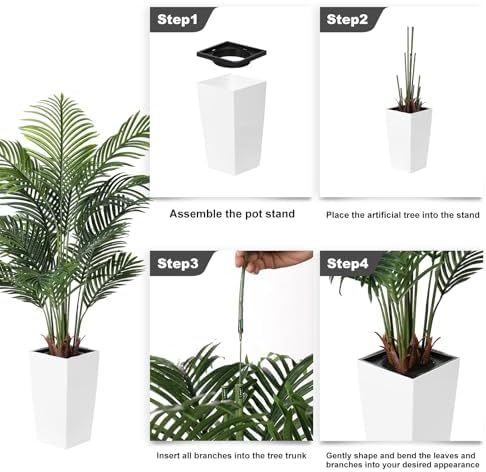 FEELEAD 5FT Artificial Golden Cane Palm Tree with White Planter