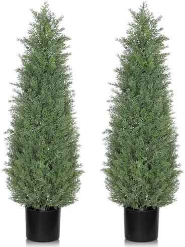 MANASENLUSH Artificial Cedar Topiary Trees 3FT Set of 2