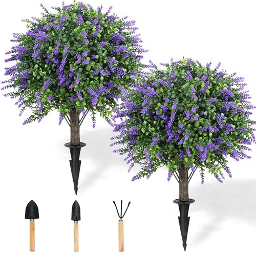CAZZOVA Artificial Lavender Topiary Balls 2 Pack UV Resistant
