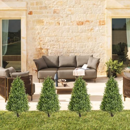 36in Artificial Boxwood Topiary Cone Trees Set of 2
