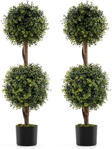 Goplus 3 Ft Artificial Boxwood Topiary Trees Set of 2