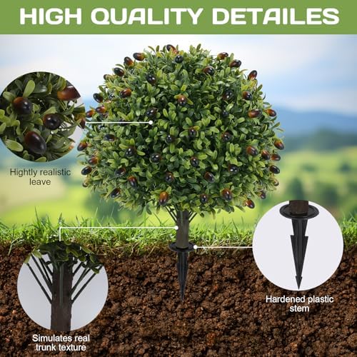 Artificial Olive Topiary Ball Tree 24 with Ground Spike Set of 2