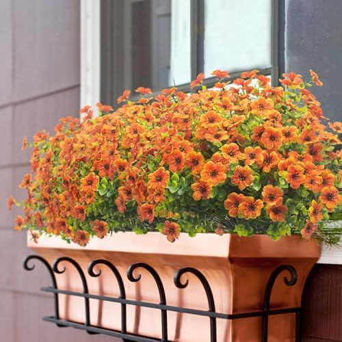 10 Bundles Artificial Fall Flowers UV Resistant Fake Flowers Orange