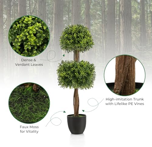 Goplus 40 Inch Artificial Boxwood Topiary Ball Tree