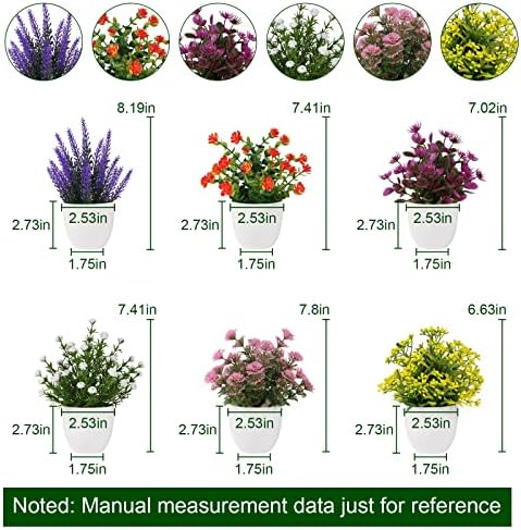 Yoratee Artificial Flower Potted Plants 6pcs Indoor Decor