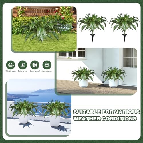 2 Pack Artificial Ferns with Spike for Outdoor Use