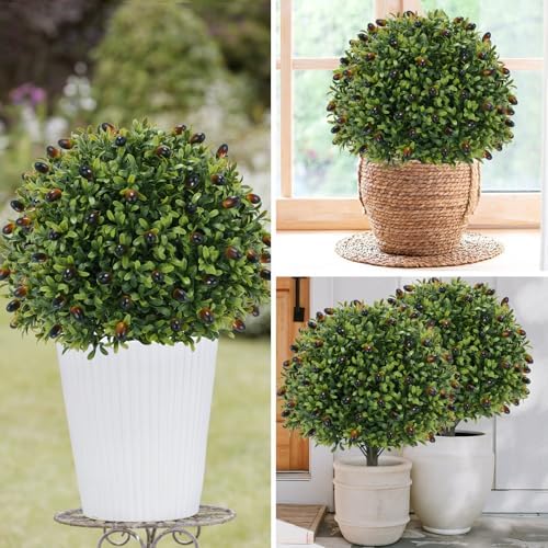 Artificial Olive Topiary Ball Tree 24 with Ground Spike Set of 2