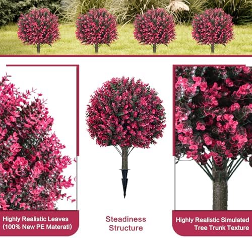 23 Inch Artificial Rose Boxwood Tree Set of 2 with Ground Spikes