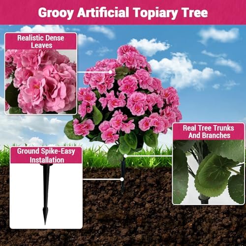 GarveeHome Artificial Lavender Begonia Ball Trees 2 Set