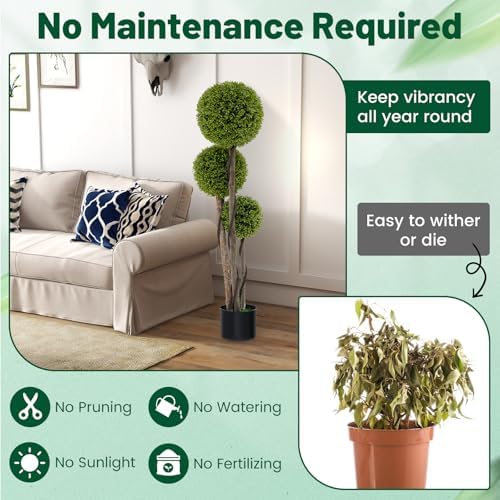 Goplus 4ft Artificial Boxwood Topiary Ball Tree