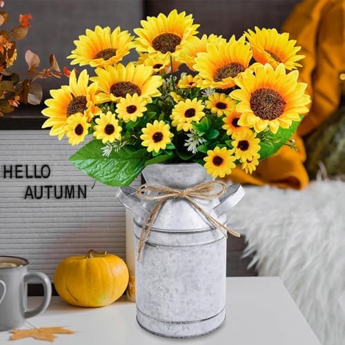Winlyn Farmhouse Sunflower Centerpiece Metal Vase