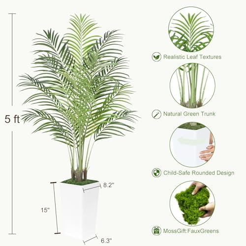 5ft Artificial Palm Tree with White Planter