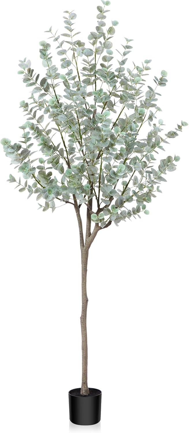 6ft Artificial Eucalyptus Tree with White Leaves and Plastic Pot