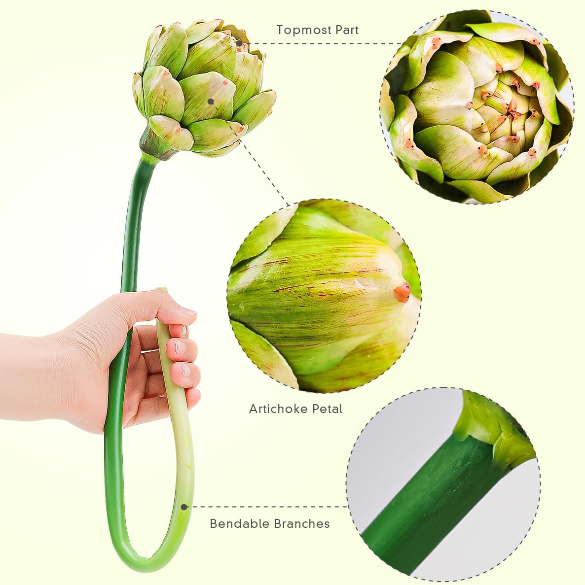 Gresorth 3 Pcs Artificial Artichoke Branches Green