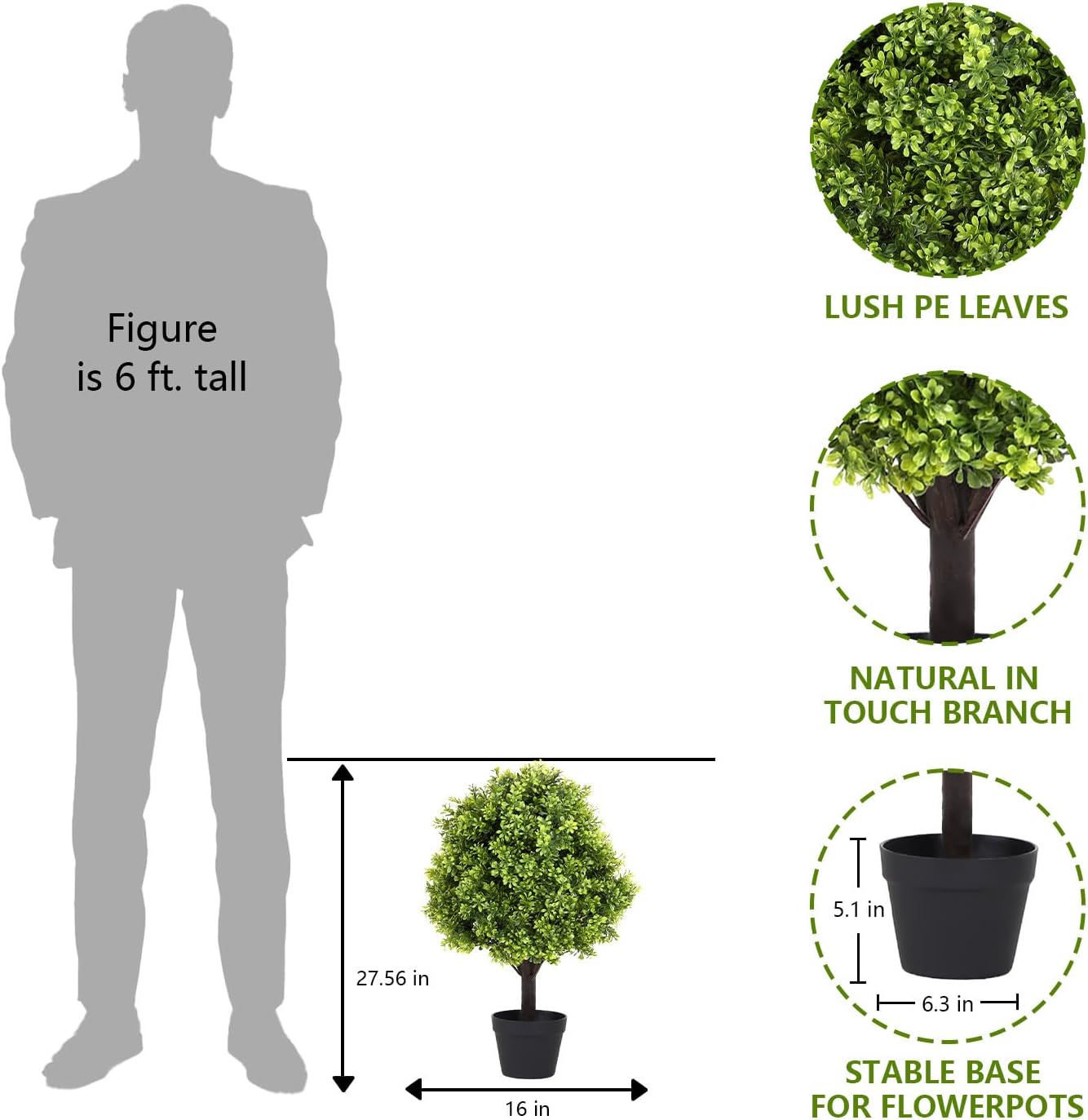 27 Inch Realistic Artificial Boxwood Topiary Set of 2