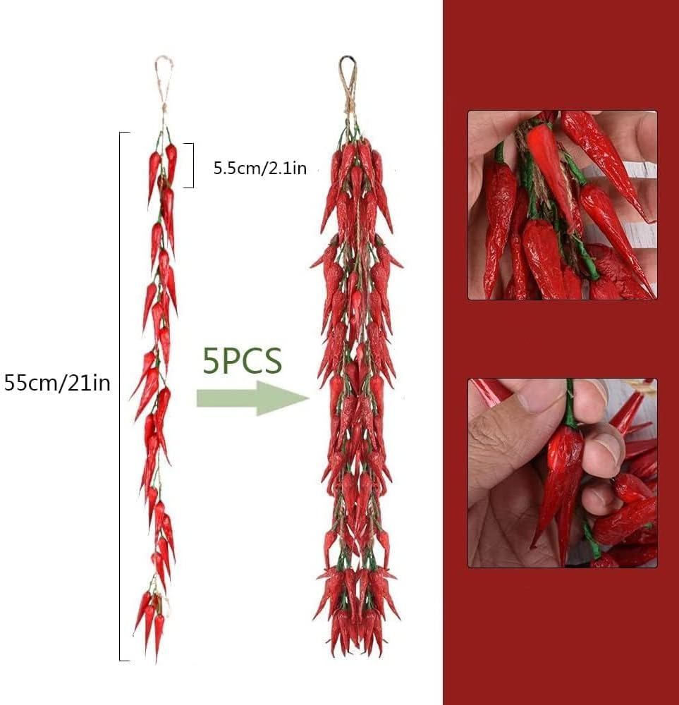 10pack Realistic Artificial Chili Peppers Hanging Decor