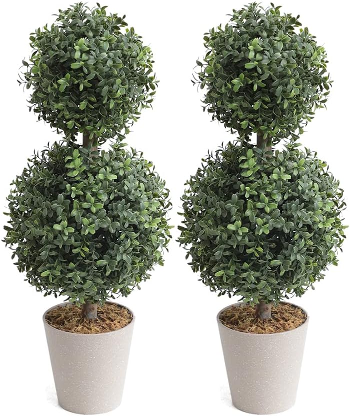 Momoplant Artificial Topiary Double Ball Tree Set of 2
