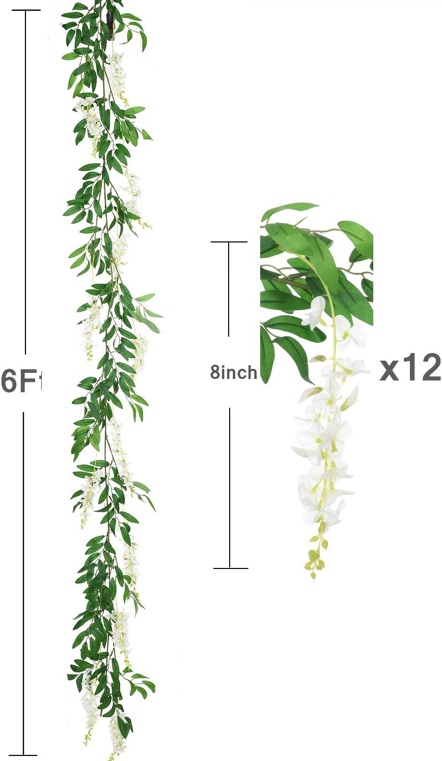 DearHouse 2Pcs 6Ft Artificial Wisteria Garland White