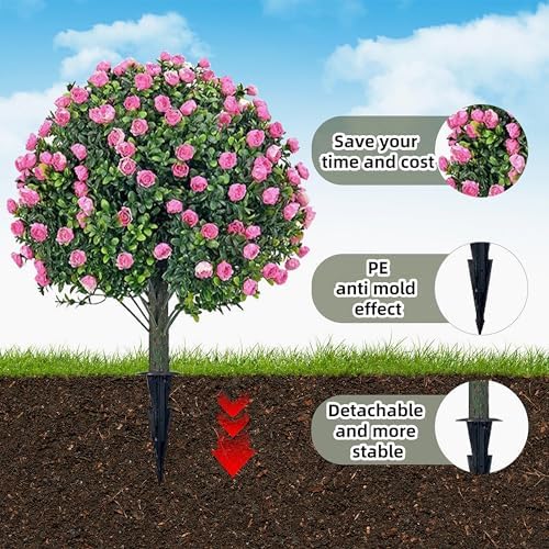 MRTAILOR Artificial Topiary Ball Pink Rose Trees 2 Set