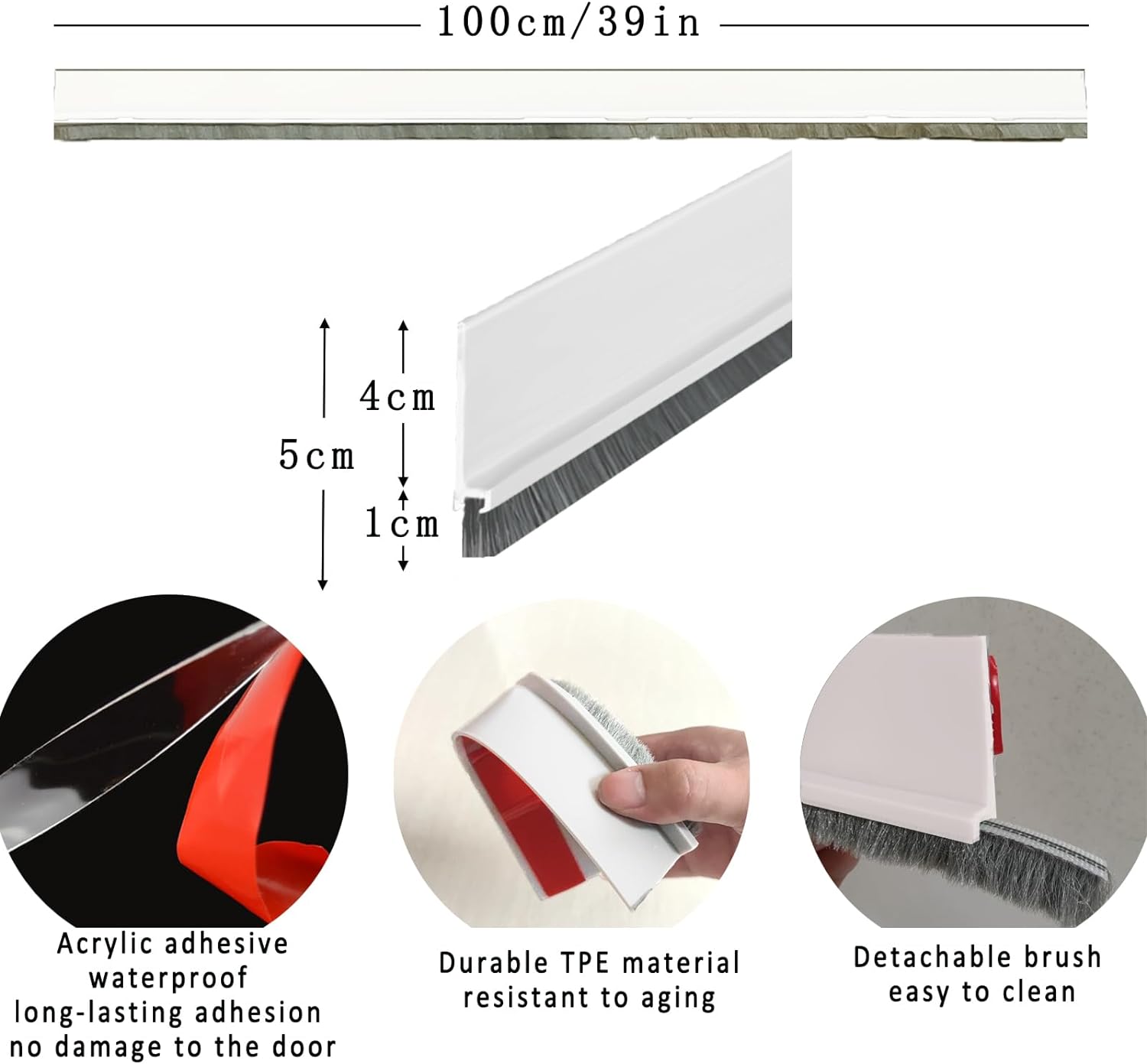 Yingd Door Draft Stopper with Brush 39 Inch Rubber Door Sweep