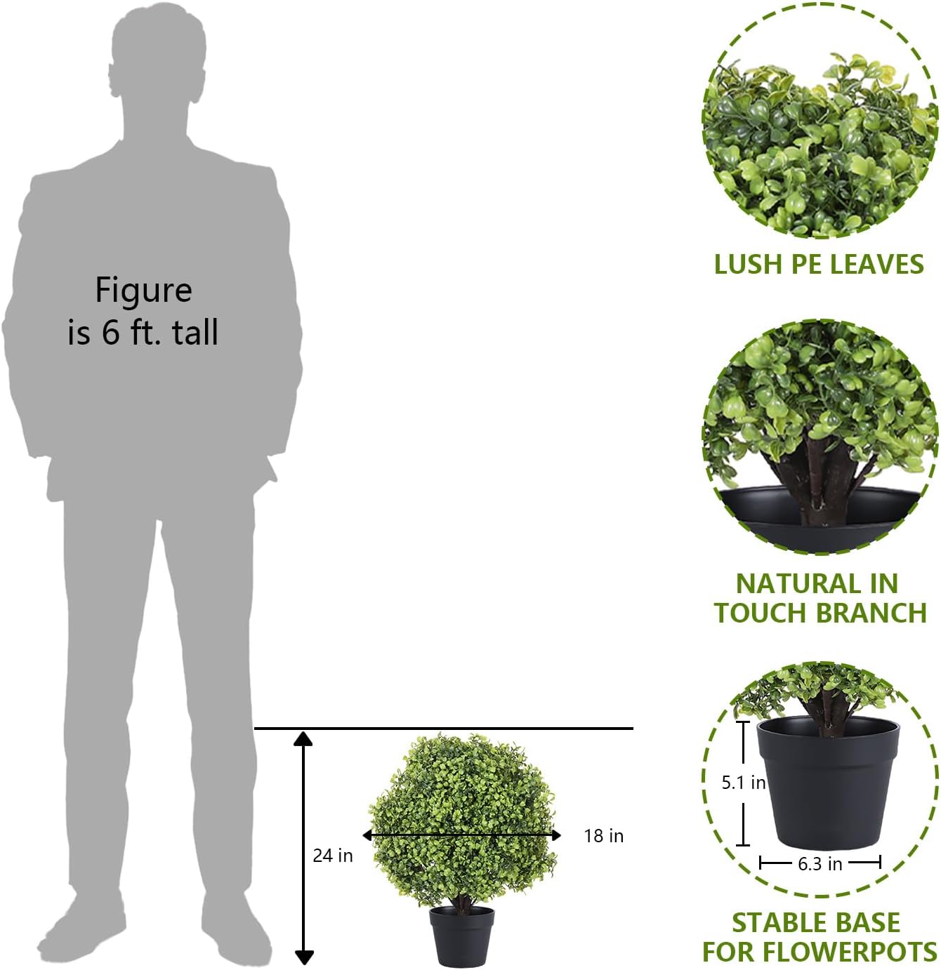 THE BLOOM TIMES 2ft Artificial Boxwood Topiary Set of 2
