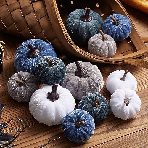 12Pcs Velvet Pumpkin Halloween Decorations Assorted 1
