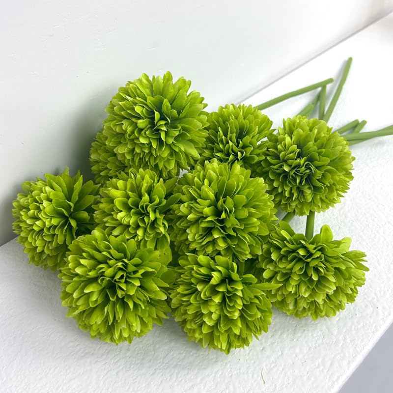 Kimuras Cabin 20Pcs Green Artificial Chrysanthemums Silk Ball Flowers