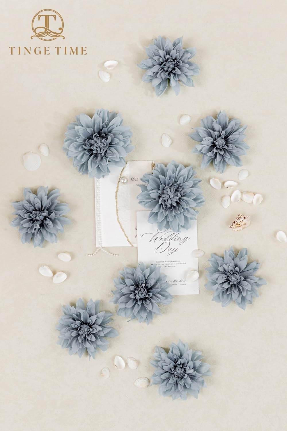 TINGE TIME 20pcs Silk Dahlia Artificial Flowers Dusty Blue