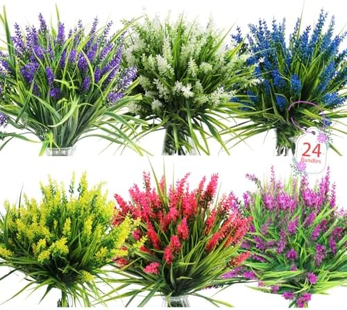 24 Bundles Artificial Flowers for Outdoor Garden Decor