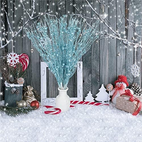 Lvydec 22pcs Christmas Glitter Berries with Stems Blue