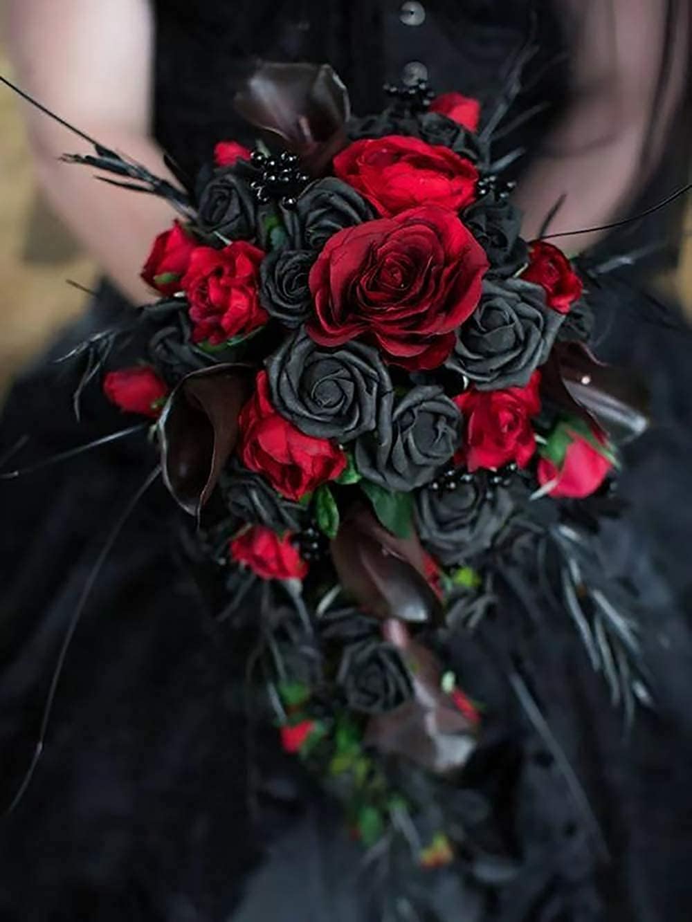 Hawesome 12PCS Artificial Silk Roses Bouquet with Realistic Black Stems
