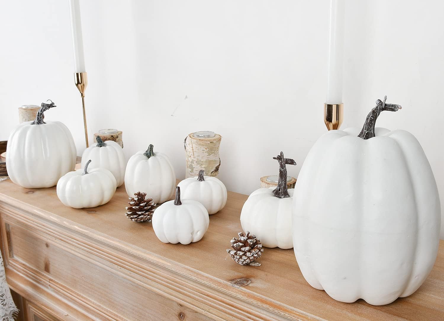 DearHouse 8Pcs Artificial Pumpkins Fall Decor Set with 2Pcs Pinecones