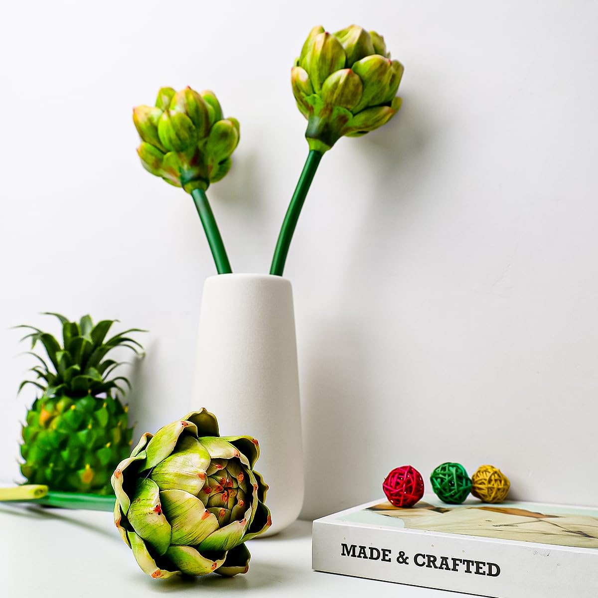Gresorth 3 Pcs Artificial Artichoke Branches Green