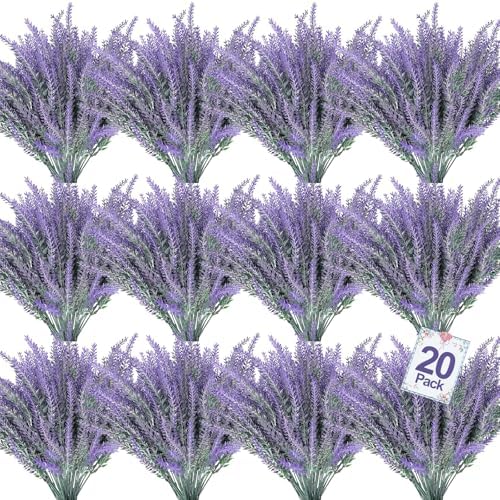 TURNMEON 20 Bundle Artificial Lavender Flowers UV Resistant