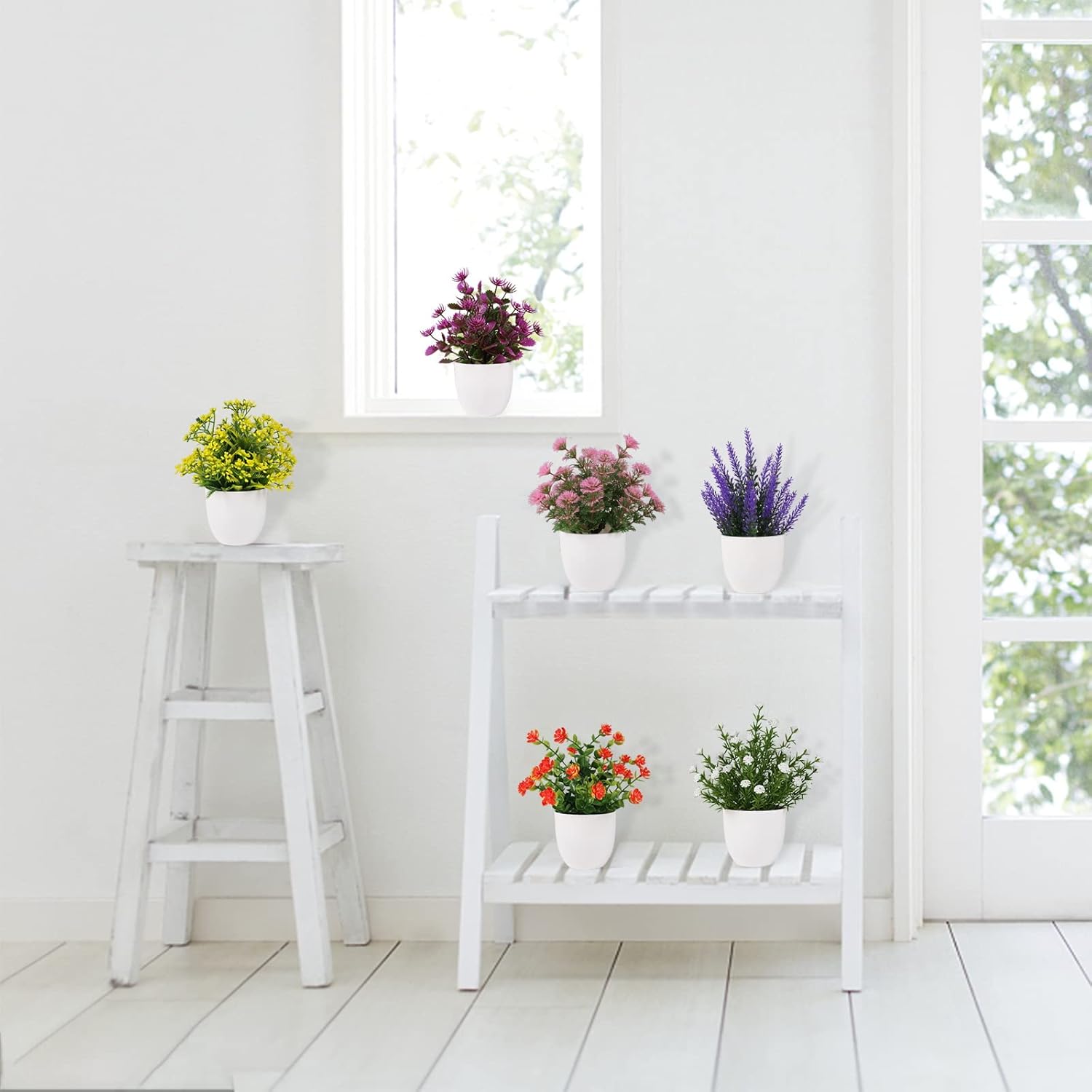 Yoratee Artificial Flower Potted Plants 6pcs Indoor Decor